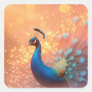 Adesivo Quadrado Peacock Majestoso com Plumagem Vibrante