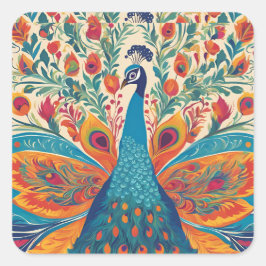 Adesivo Quadrado Peacock Vibrante: Travesseiro de Destaque do Estil