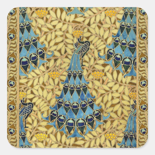 Adesivo Quadrado Peacocks Birds Rowan Trees Art Nouveau (Frente)
