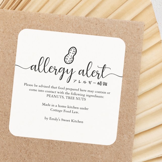 Adesivo Quadrado Peanut Allergy Alert Warning Minimalist (Criador carregado)