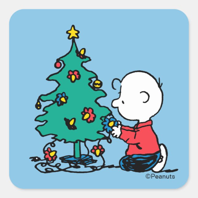 Adesivo Quadrado Peanuts | Charlie Brown Christmas Lights (Frente)