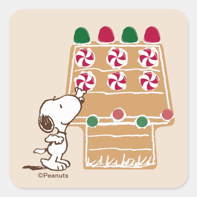 Adesivo Quadrado Peanuts | Snoopy Gingerbread House (Frente)