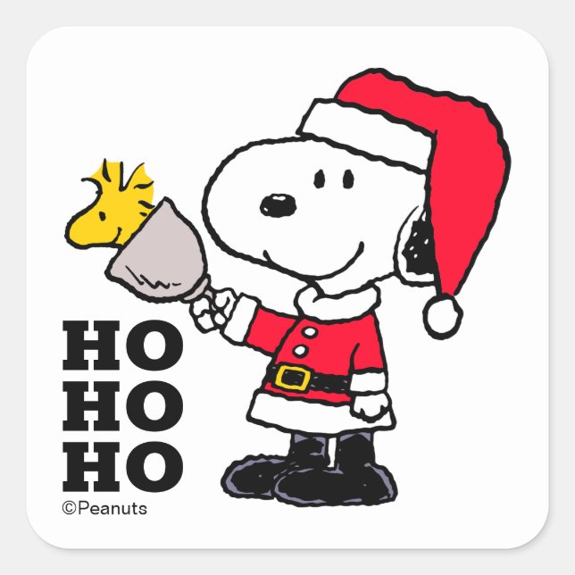 Adesivo Quadrado Peanuts | Snoopy & Woodstock Ho Ho Ho (Frente)