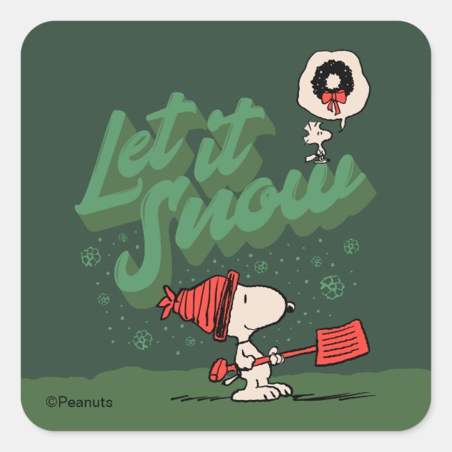 Adesivo Quadrado Peanuts | Snoopy & Woodstock Let It Snow (Frente)