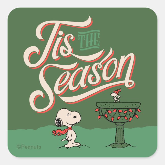 Adesivo Quadrado Peanuts | Snoopy & Woodstock Tis The Season (Frente)