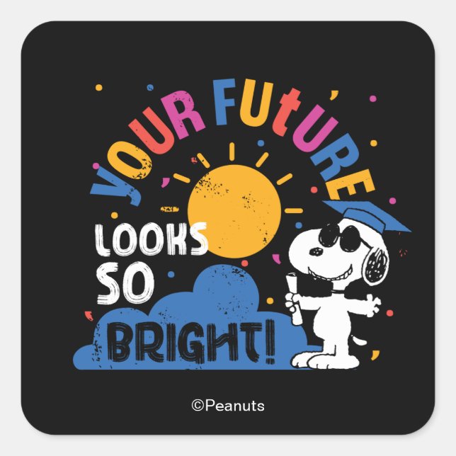 Adesivo Quadrado Peanuts Snoopy Your Future Looks So Bright (Frente)
