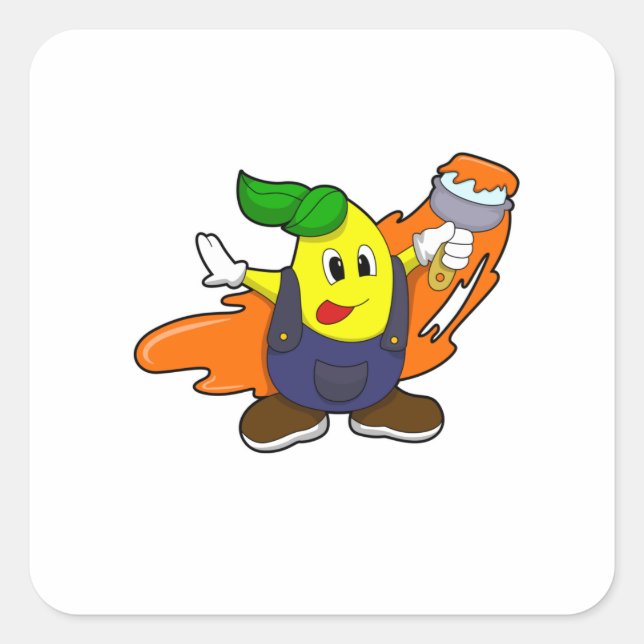 Adesivo Quadrado Pear como Pincel com Pincel de Tinta (Frente)