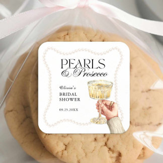 Adesivo Quadrado Pearls & Prosecco Elegant BrunChá de panela