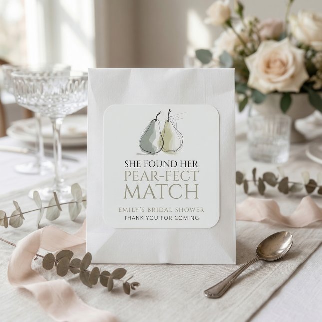 Adesivo Quadrado Pears Pear-fect Match Bridal Shower Thank you (Criador carregado)