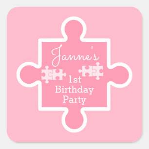 Adesivo Quadrado Peça de Quebra-cabeça Rosa Doce