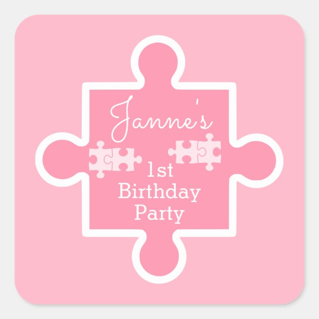 Adesivo Quadrado Peça de Quebra-cabeça Rosa Doce (Frente)