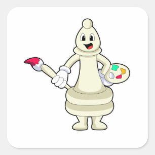 Adesivo Quadrado Peça de xadrez Bishop como Pintor com Pincel e Cor