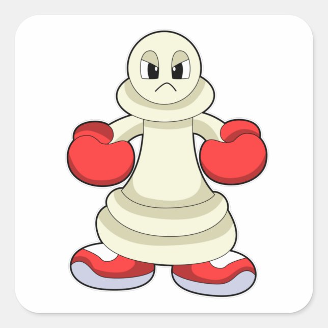 Adesivo Quadrado Peça de xadrez como Boxer com luvas "in a box" (Frente)