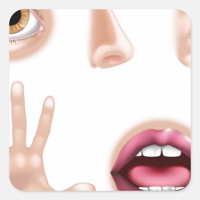 Adesivo Quadrado Peças Corpo De Cinco Sentidos (Frente)