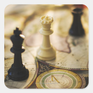 Adesivo Quadrado Pedaços de xadrez no mapa do mundo antigo