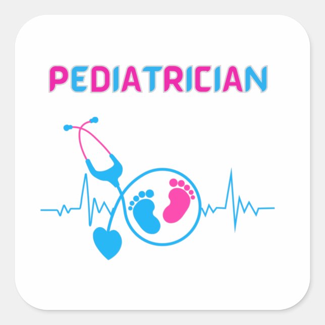 Adesivo Quadrado Pediatra, médico pediátrico, médico infantil, (Frente)