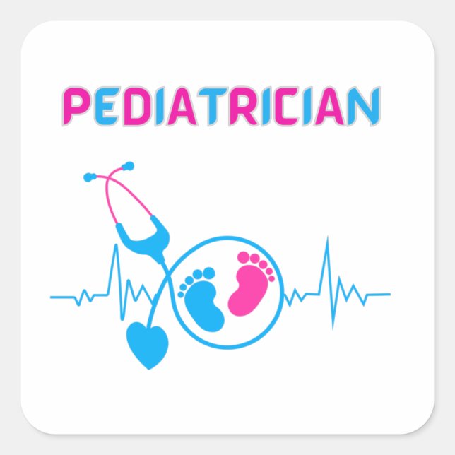 Adesivo Quadrado Pediatra, médico pediátrico, médico infantil, (Frente)