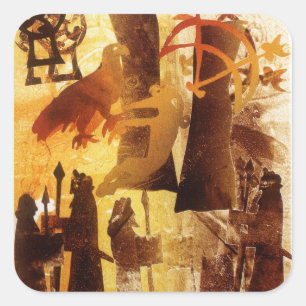 Adesivo Quadrado Pedra de relógio e símbolos