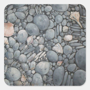 Adesivo Quadrado Pedras de Praia Conchas Pebbles Rochas Pintura
