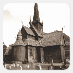 Adesivo Quadrado Pedras graves da jarda da igreja gótico da árvor
