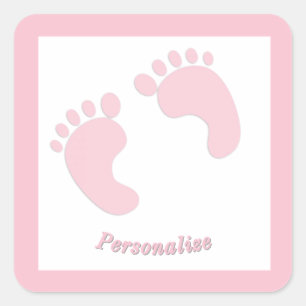 Adesivo Quadrado Pegadas de Bebê Menina Rosa Pezinhos Berçário