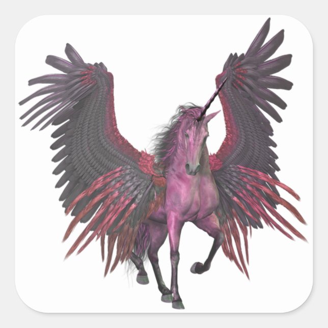 Adesivo Quadrado Pégaso Unicórnio Rosa Fantasia Cavalo Voador (Frente)