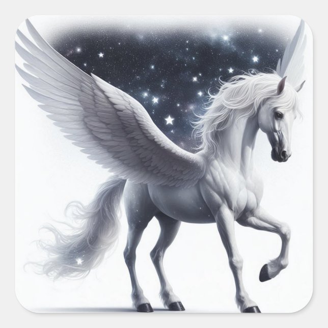 Adesivo Quadrado Pegasus Mítico com Estrelas Entre Suas Asas (Frente)