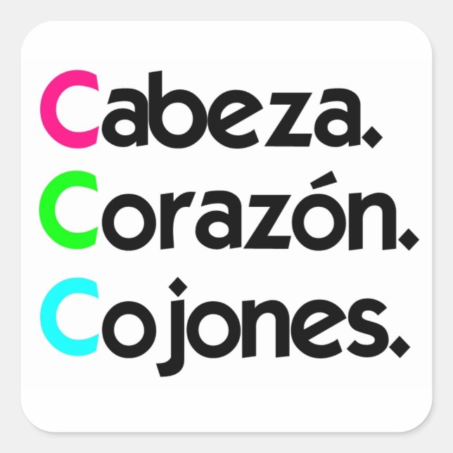 Adesivo Quadrado Pegatina "Cabeza Corazón Cojones" (Frente)