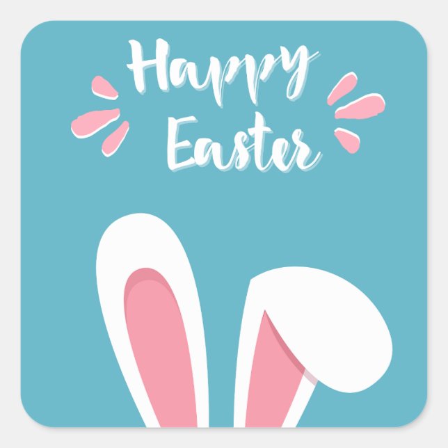 Adesivo Quadrado Pegatina felices pascuas con orejas de conejo (Frente)