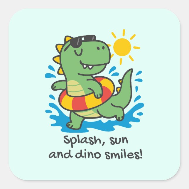 Adesivo Quadrado Pegatina infantil de dinosaurio veraniego con flot (Frente)