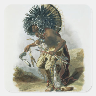 Adesivo Quadrado Pehriska-Ruhpa, guerreiro de Minatarre no traje o