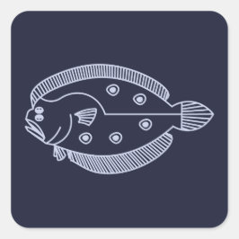 Adesivo Quadrado Peixe-Flounder Divertido com Púrpura Leve no Azul
