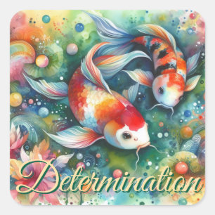 Adesivo Quadrado Peixe-Koi Colorido Aquarela Laranja
