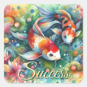 Adesivo Quadrado Peixe-Koi Colorido Aquarela Laranja