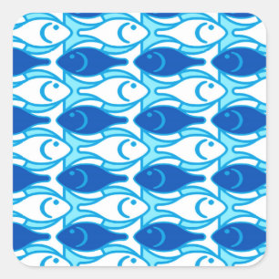 Adesivo Quadrado Peixe moderno do século Médio, azul cobalto