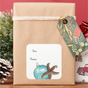 Adesivo Quadrado Peixe-Presente de Natal Tropical