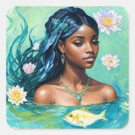 Adesivo Quadrado Peixes Black Girl Aquamarine Art