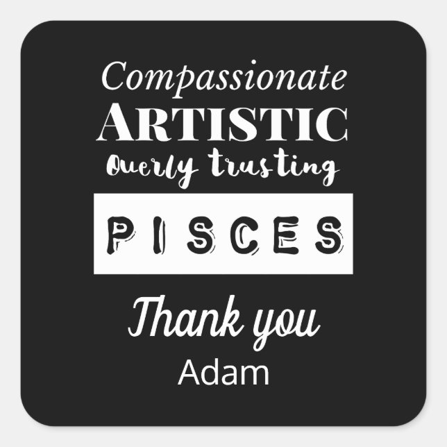 Adesivo Quadrado Peixes Características de Diversão Zodiac Aniversá (Frente)