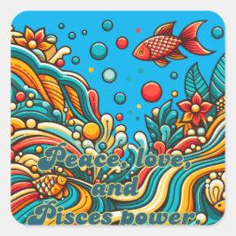 Adesivo Quadrado Peixes de Sinal Zodiac Vintage em Estilo 60s