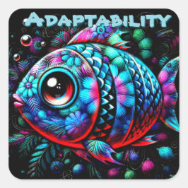 Adesivo Quadrado Peixes Florais De Olhos Grandes E Queijos Náuticos