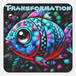 Adesivo Quadrado Peixes Florais De Olhos Grandes E Queijos Náuticos