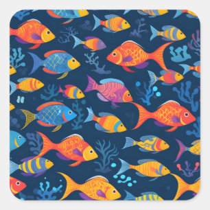 Adesivo Quadrado Peixes tropicais coloridos