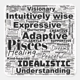 Adesivo Quadrado Peixes Word Cloud Zodiac Inspiração
