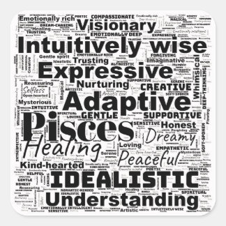 Adesivo Quadrado Peixes Word Cloud Zodiac Inspiração