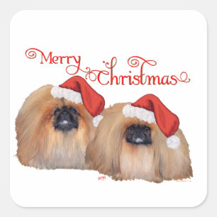 Adesivo Quadrado Pekingese Christmas