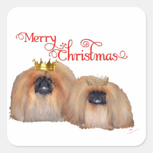 Adesivo Quadrado Pekingese Christmas