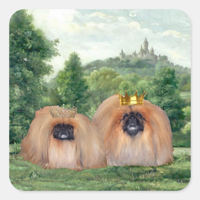 Adesivo Quadrado Pekingese King & Queen com o Castelo de Dream (Frente)