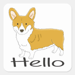 Adesivo Quadrado Pembroke Corgi Olá Cachorrinho Pensando em Você