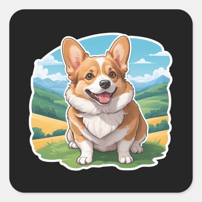Adesivo Quadrado Pembroke Welsh Corgi Sticker (Frente)