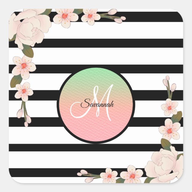 Adesivo Quadrado Pêmona Rosa Antica e Faixa de Carvão (Frente)